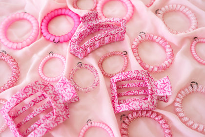 shop pink breast cancer awareness hair ties and har clips