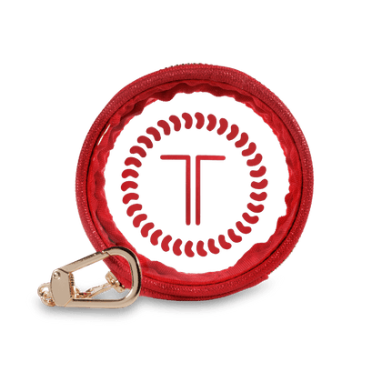 Round Leather Keychain - Red Glitter